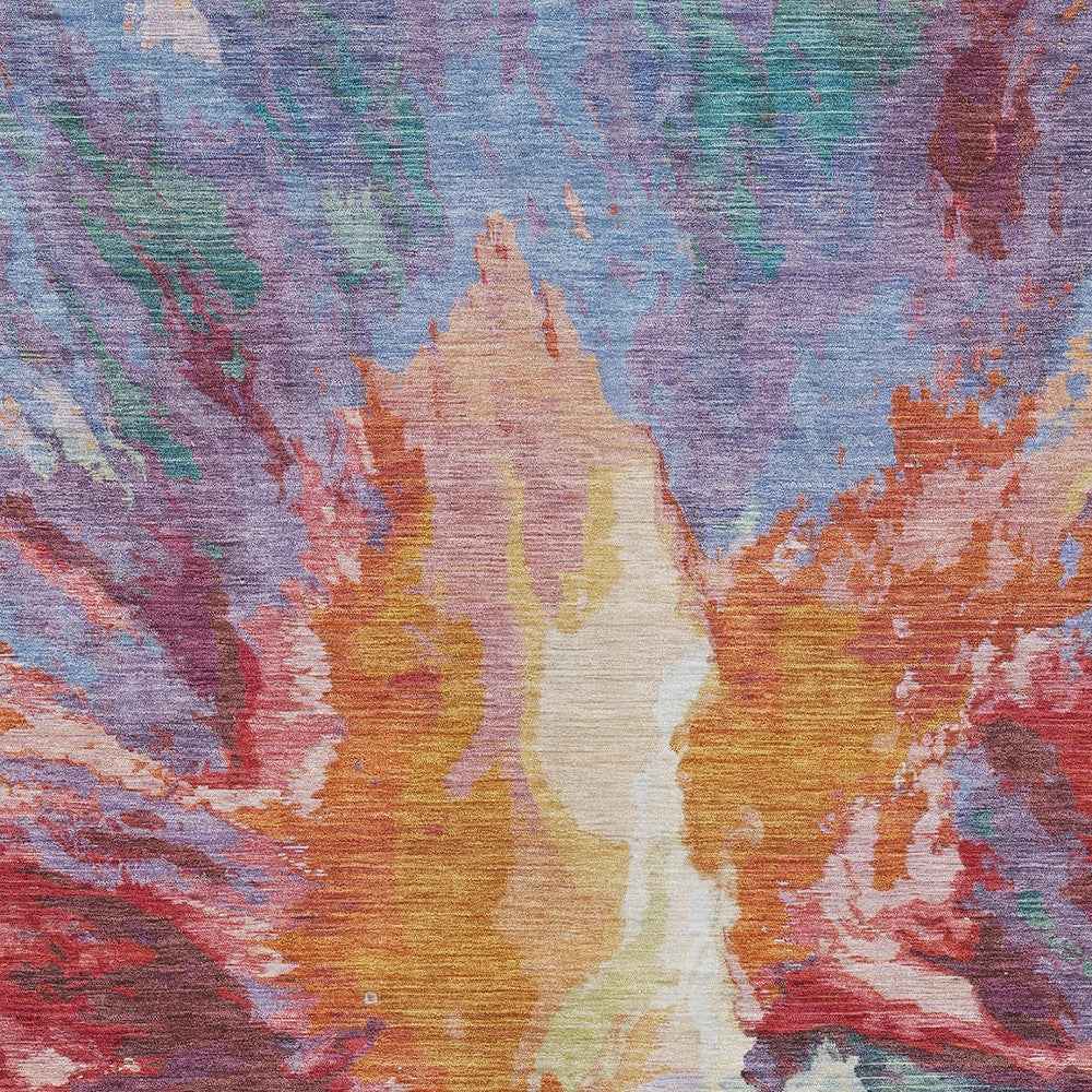 8' X 10' Orange Red And Teal Blue Abstract Washable Indoor Outdoor Area Rug