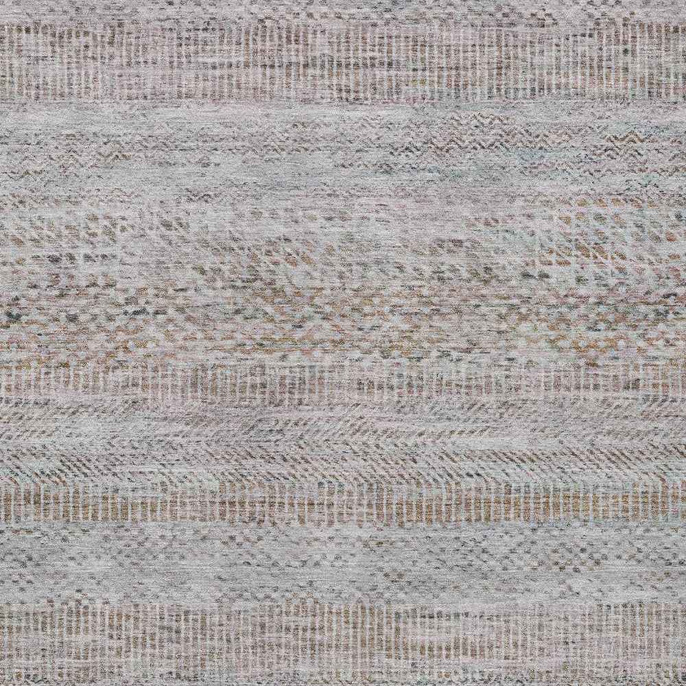 3' X 5' Linen And Gray Striped Washable Indoor Outdoor Area Rug
