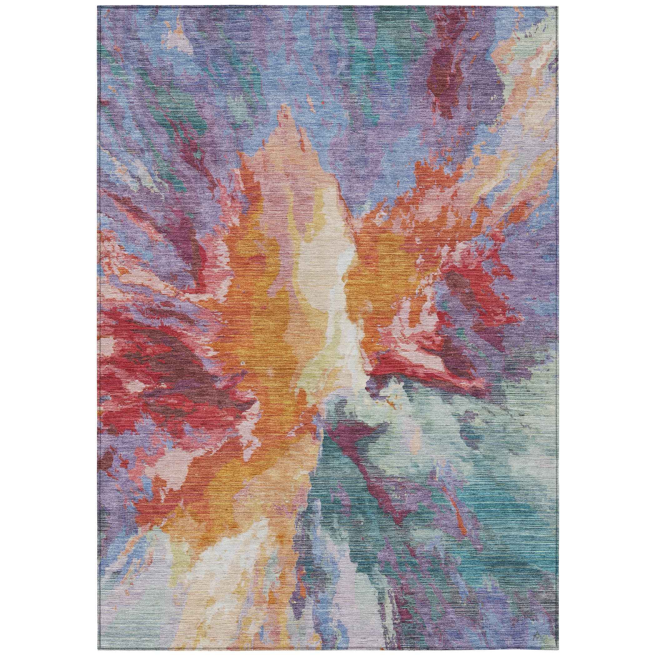 8' X 10' Orange Red And Teal Blue Abstract Washable Indoor Outdoor Area Rug