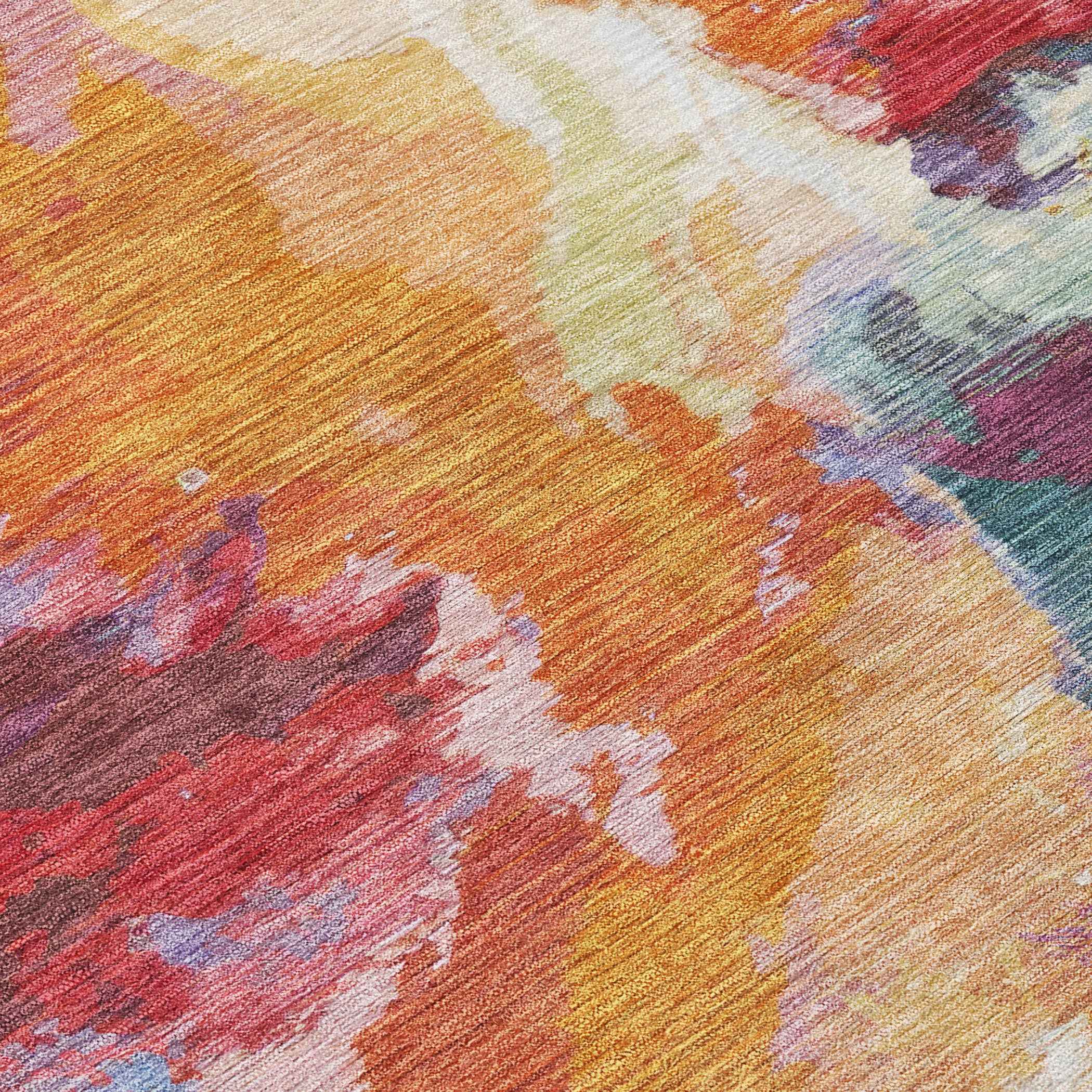 8' X 10' Orange Red And Teal Blue Abstract Washable Indoor Outdoor Area Rug