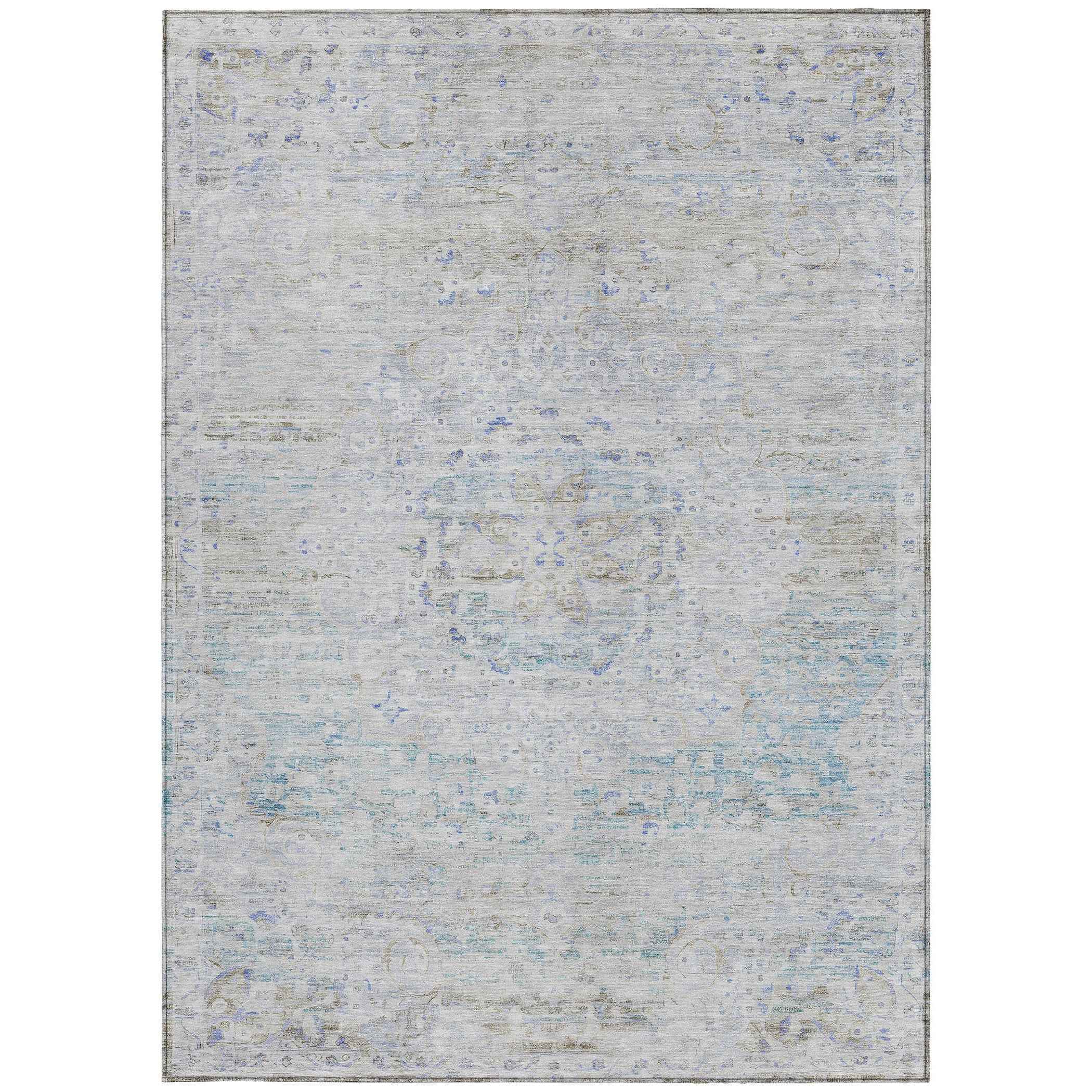 8' X 10' Beige And Blue Medallion Washable Indoor Outdoor Area Rug