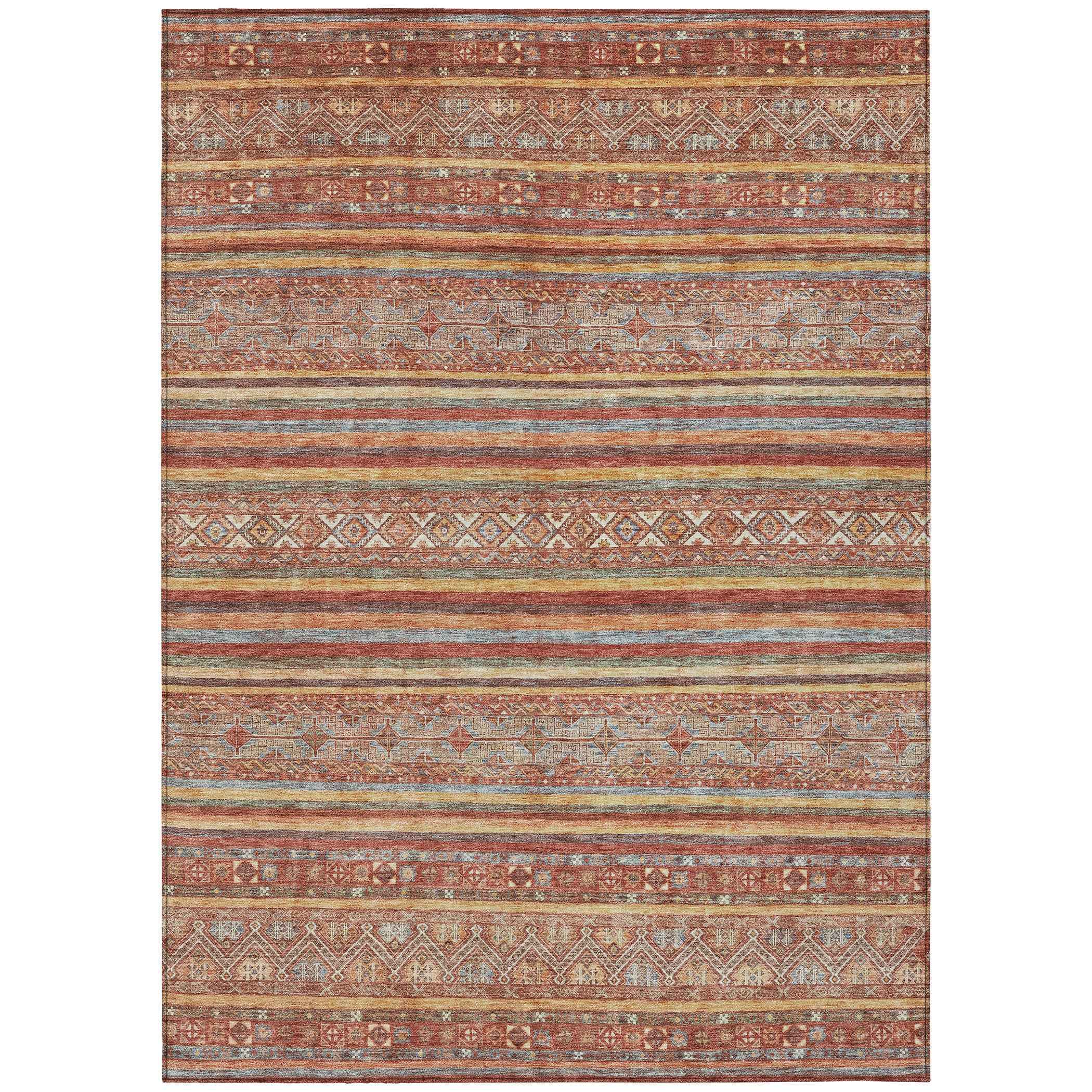 8' X 10' Rust Gold And Silver Southwestern Washable Indoor Outdoor Area Rug