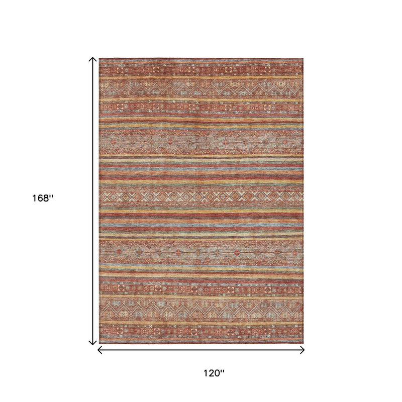 10' X 14' Rust Gold And Silver Southwestern Washable Indoor Outdoor Area Rug