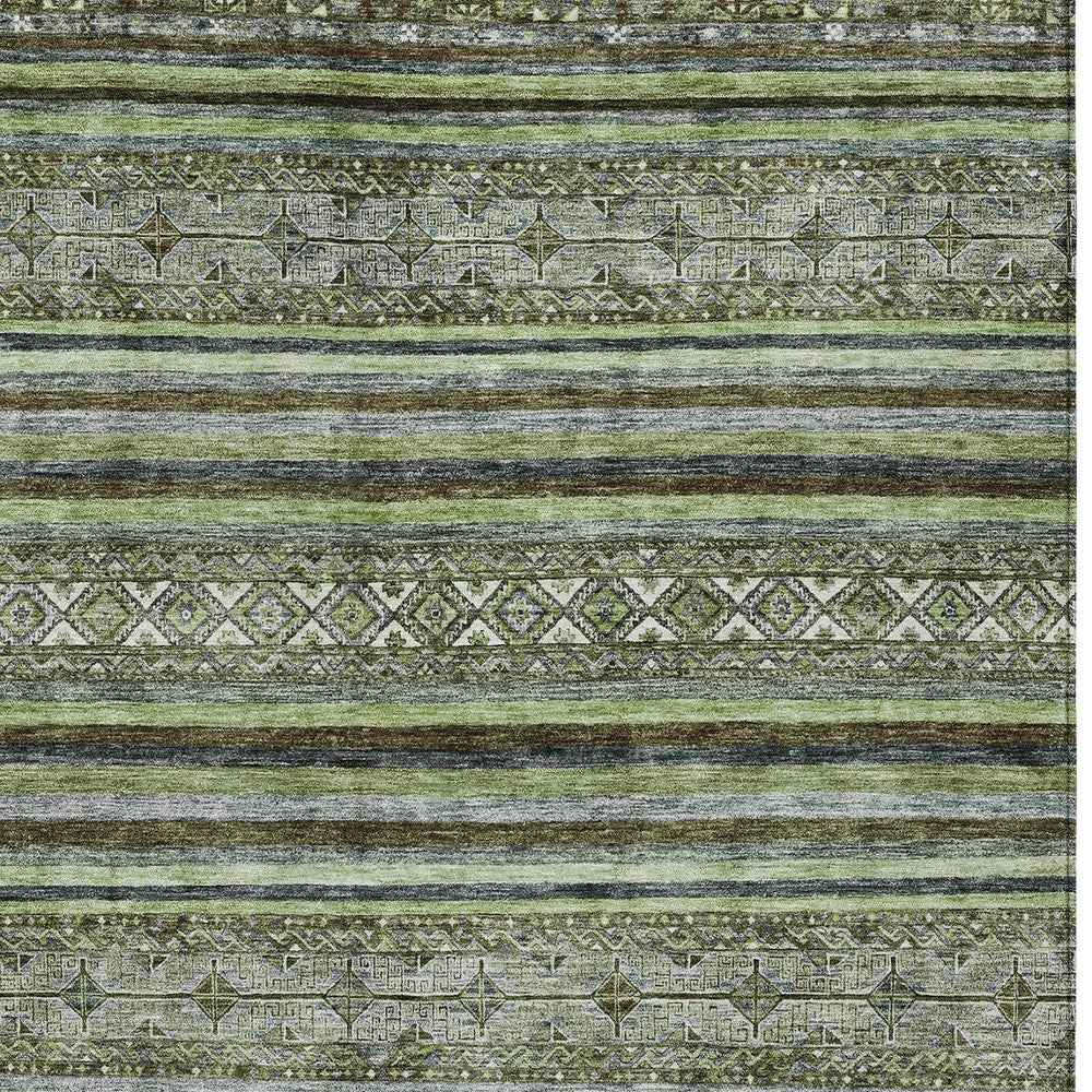 8' X 10' Olive Green Gray And Fern Green Southwestern Washable Indoor Outdoor Area Rug