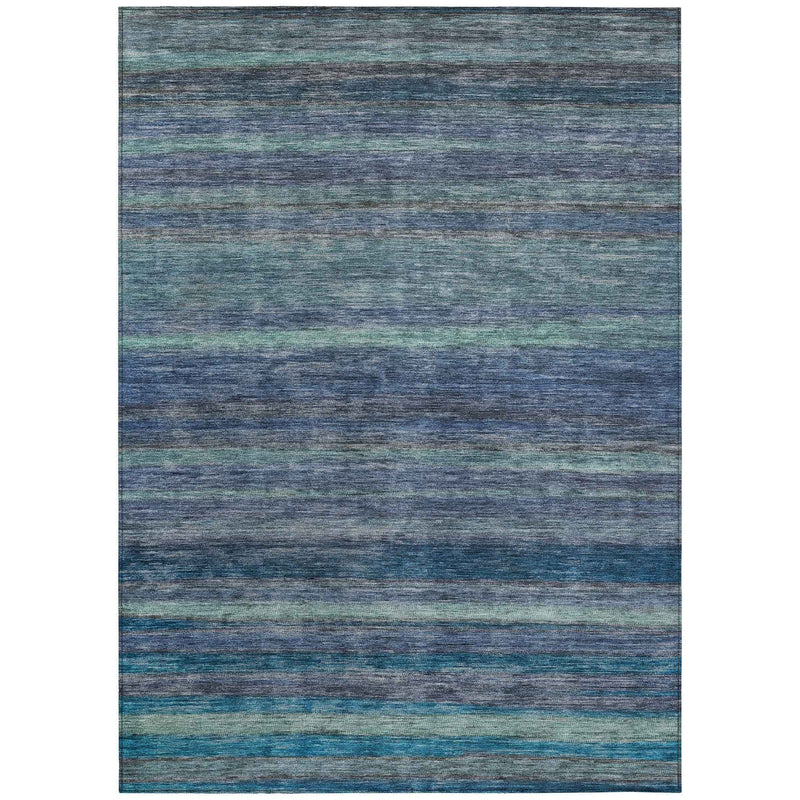 10' X 14' Blue And Gray Striped Washable Indoor Outdoor Area Rug