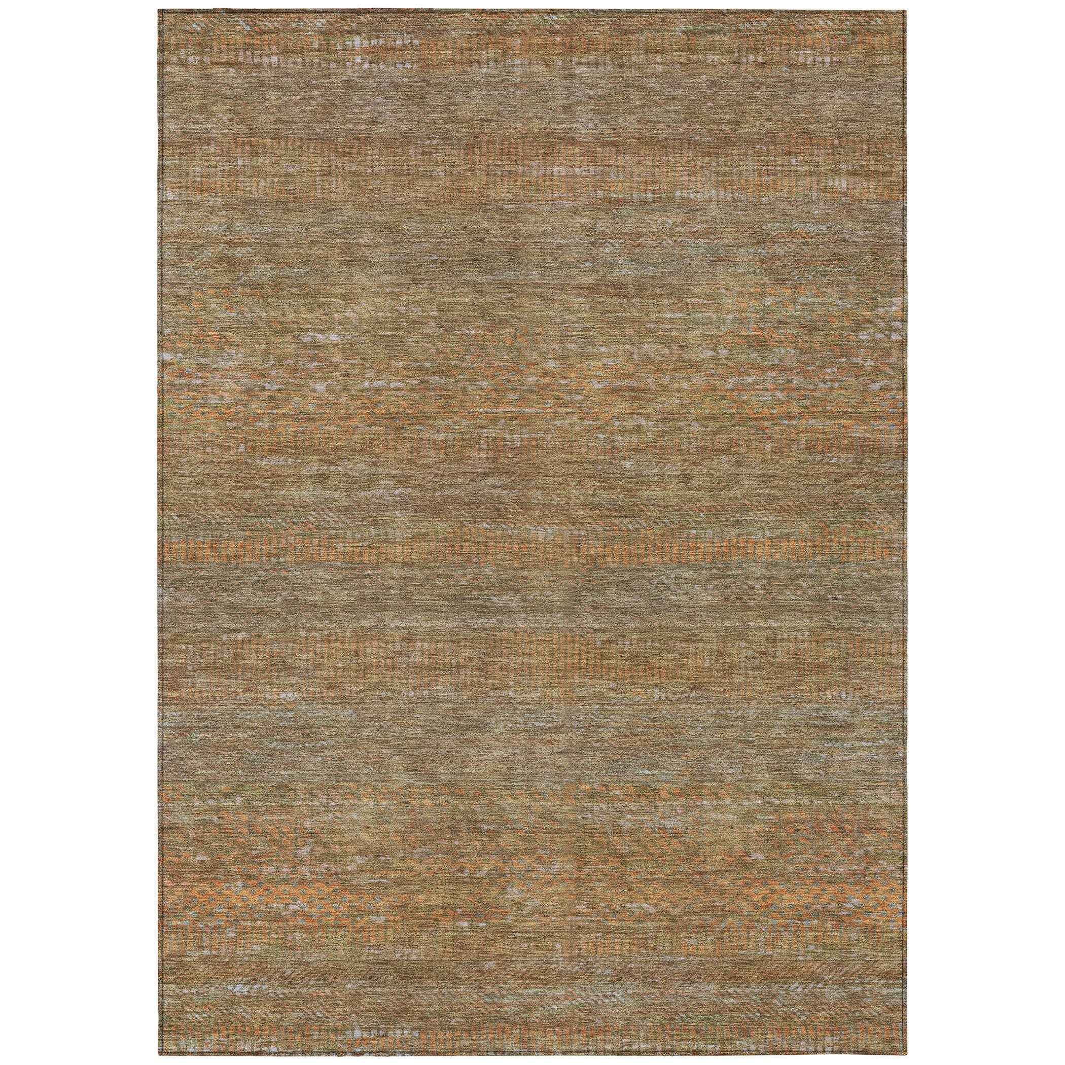 10' X 14' Taupe And Brown Striped Washable Indoor Outdoor Area Rug