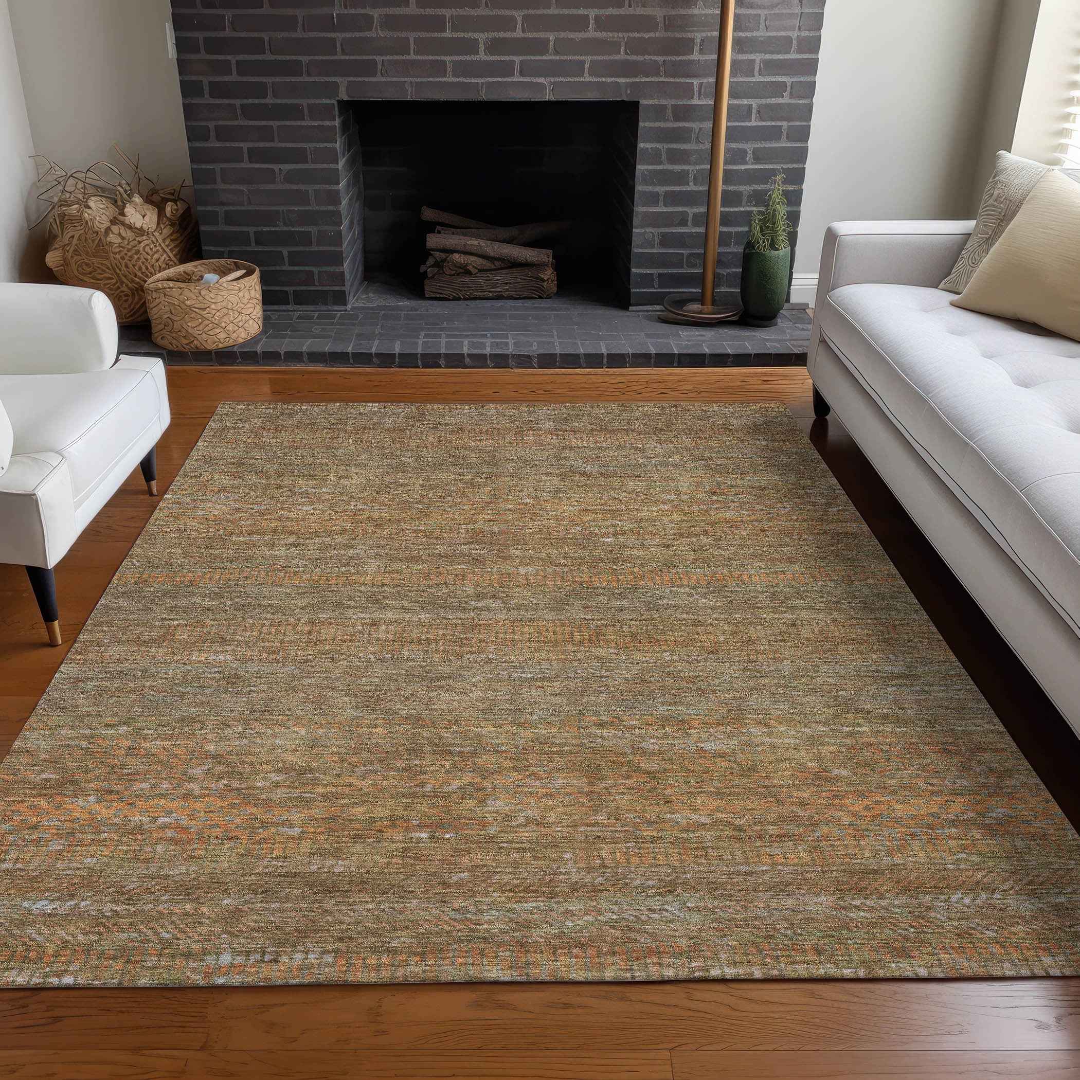 10' X 14' Taupe And Brown Striped Washable Indoor Outdoor Area Rug