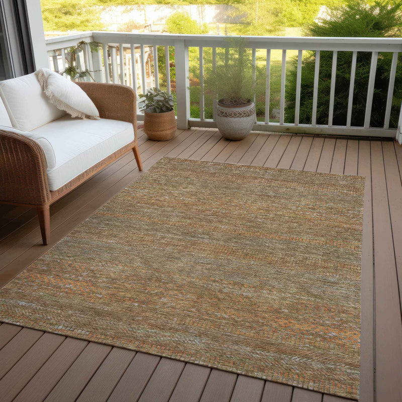 10' X 14' Taupe And Brown Striped Washable Indoor Outdoor Area Rug