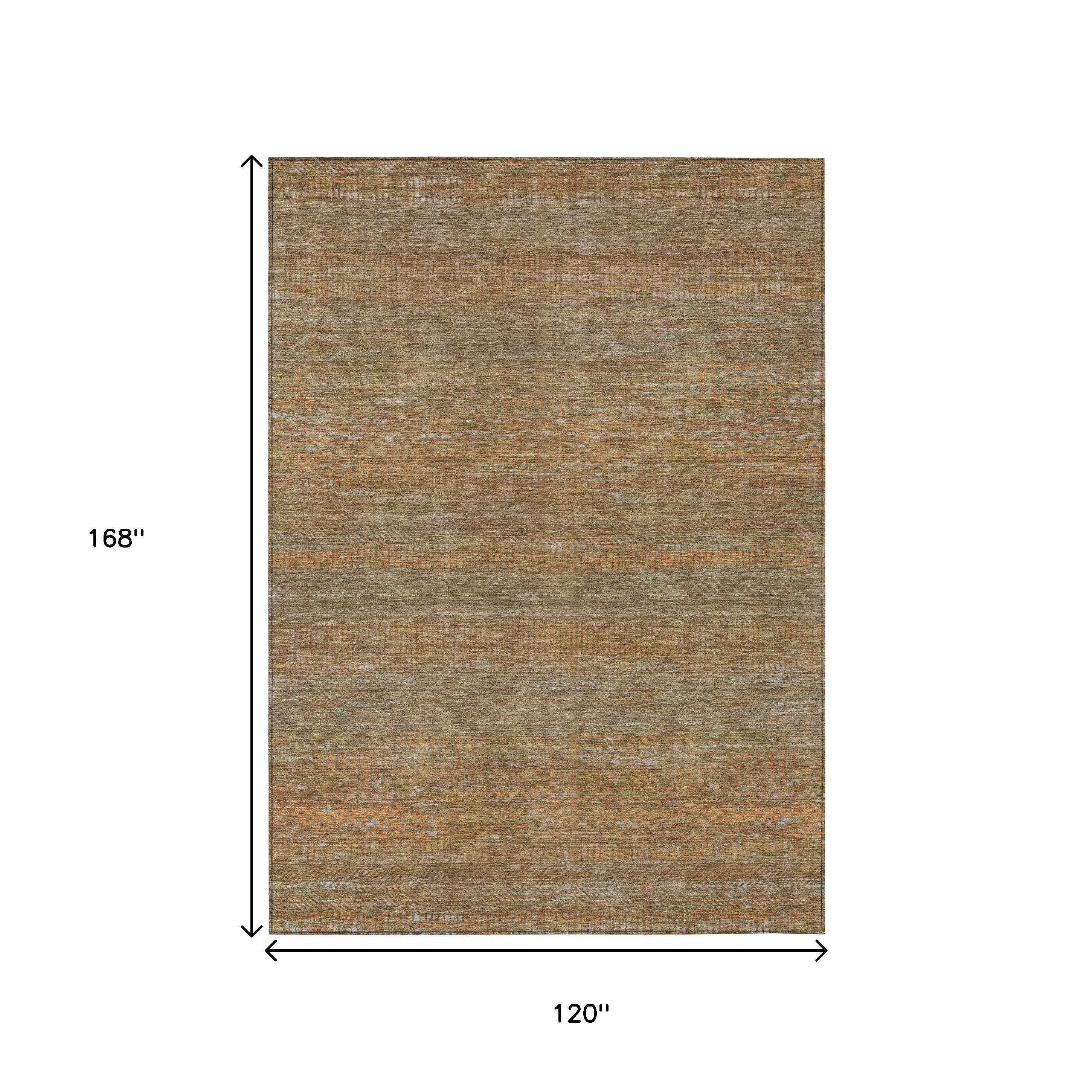 10' X 14' Taupe And Brown Striped Washable Indoor Outdoor Area Rug