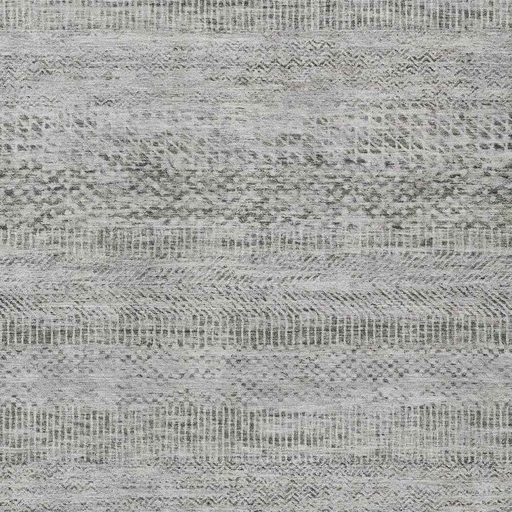 9' X 12' Gray And Charcoal Striped Washable Indoor Outdoor Area Rug