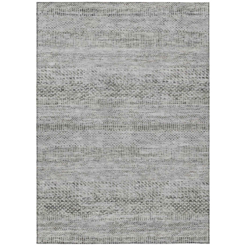 9' X 12' Gray And Charcoal Striped Washable Indoor Outdoor Area Rug