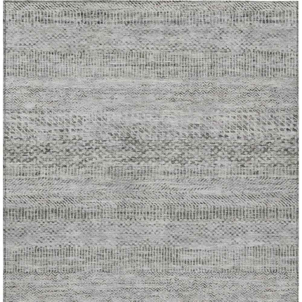9' X 12' Gray And Charcoal Striped Washable Indoor Outdoor Area Rug