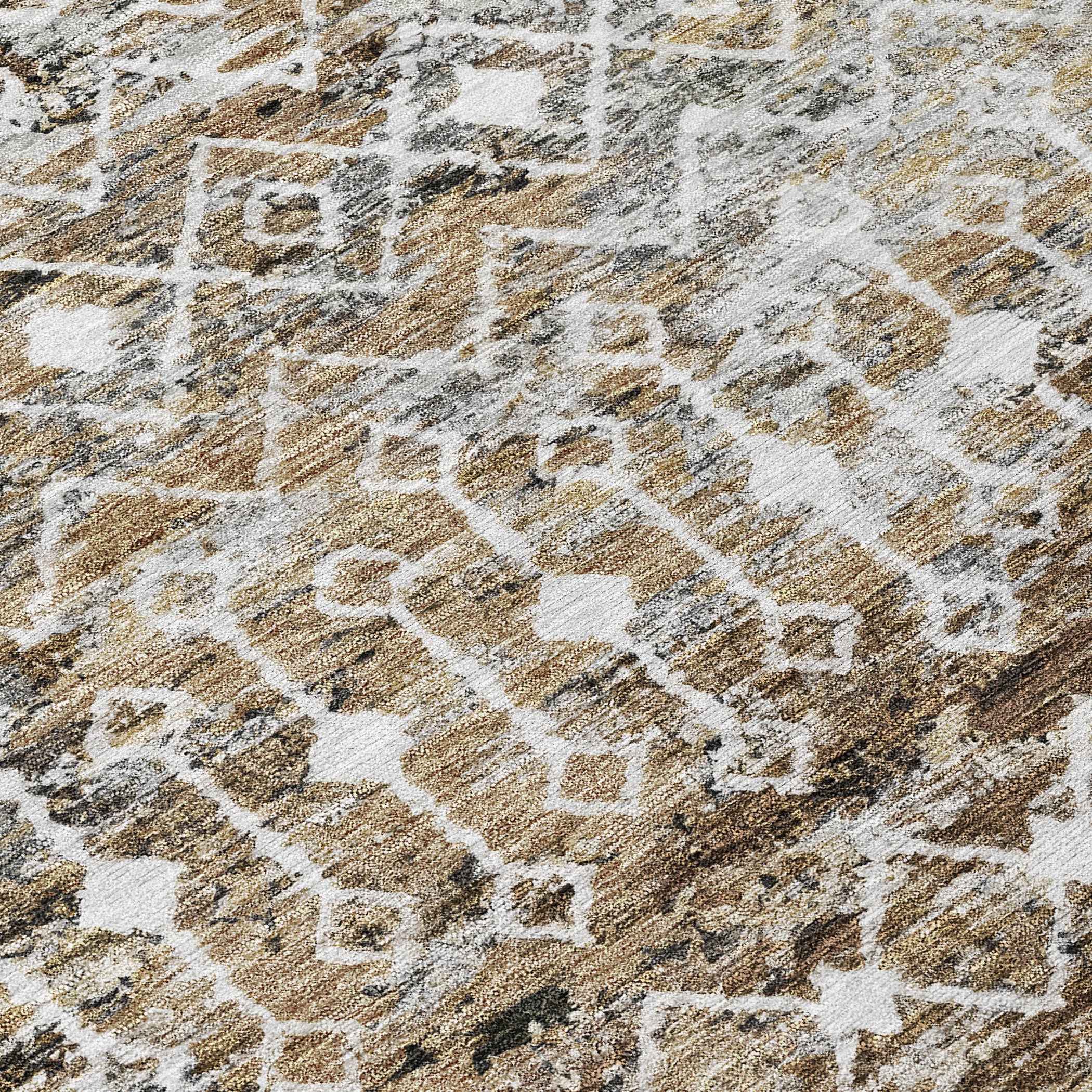 8' Brown And Beige Round Argyle Washable Indoor Outdoor Area Rug