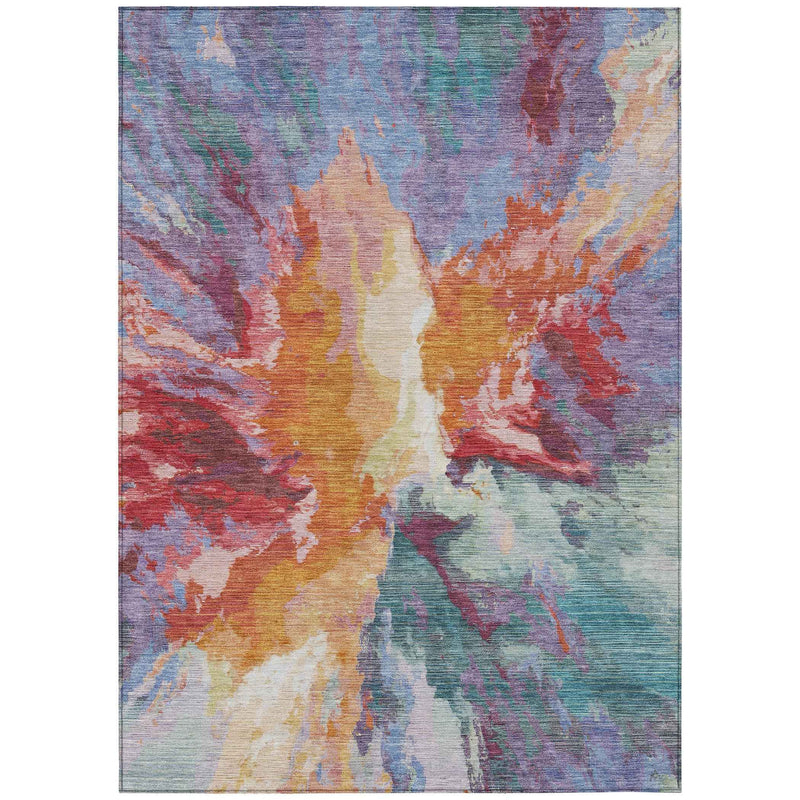 3' X 5' Orange Red And Teal Blue Abstract Washable Indoor Outdoor Area Rug