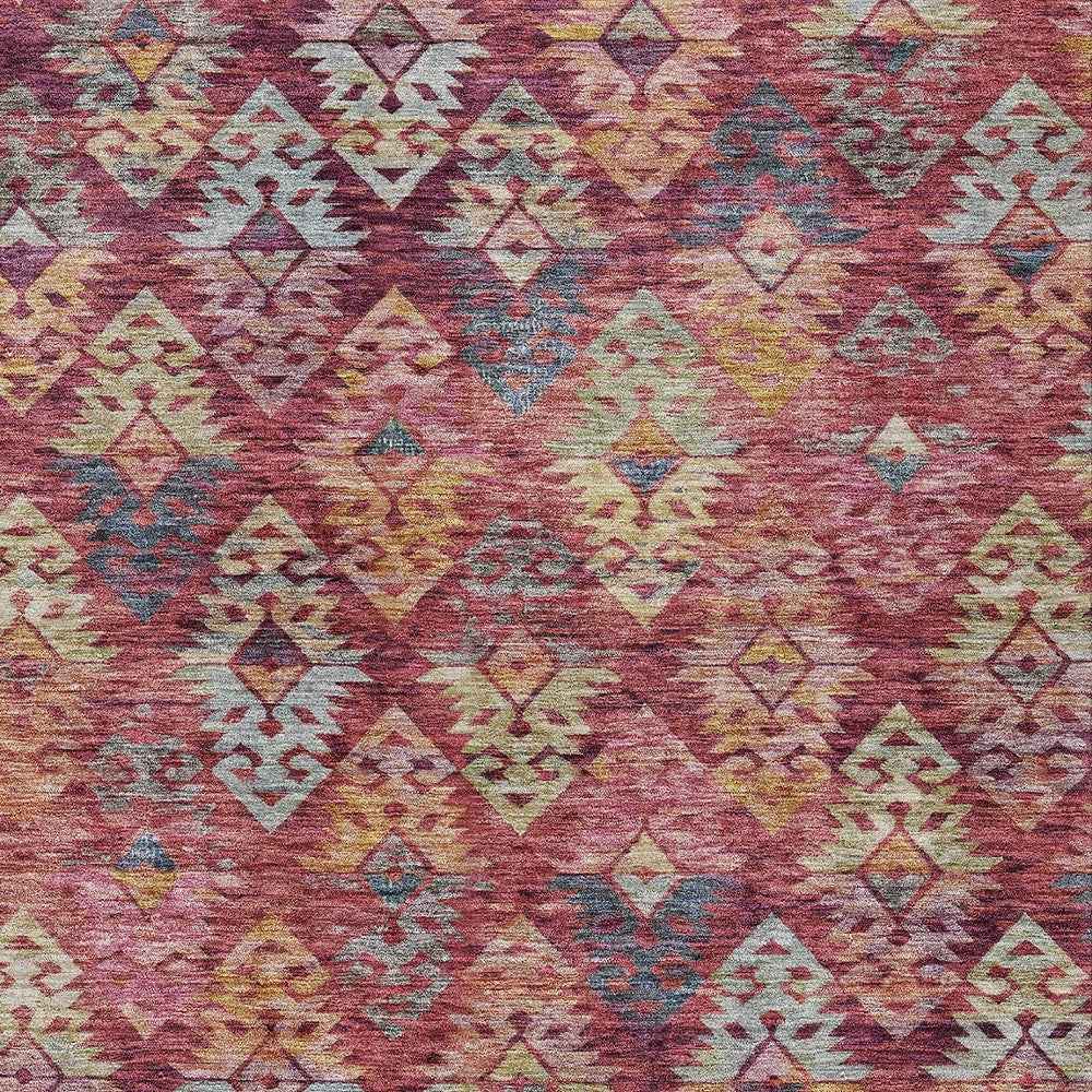 9' X 12' Rust Gold And Blush Aztec Washable Indoor Outdoor Area Rug