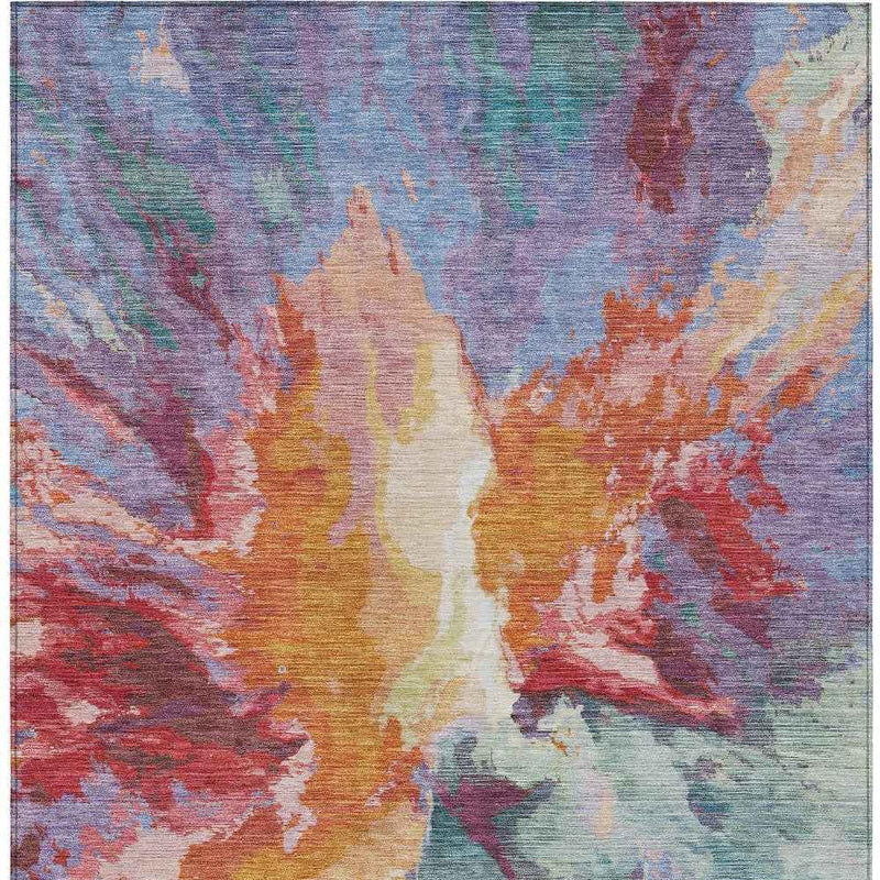 3' X 5' Orange Red And Teal Blue Abstract Washable Indoor Outdoor Area Rug