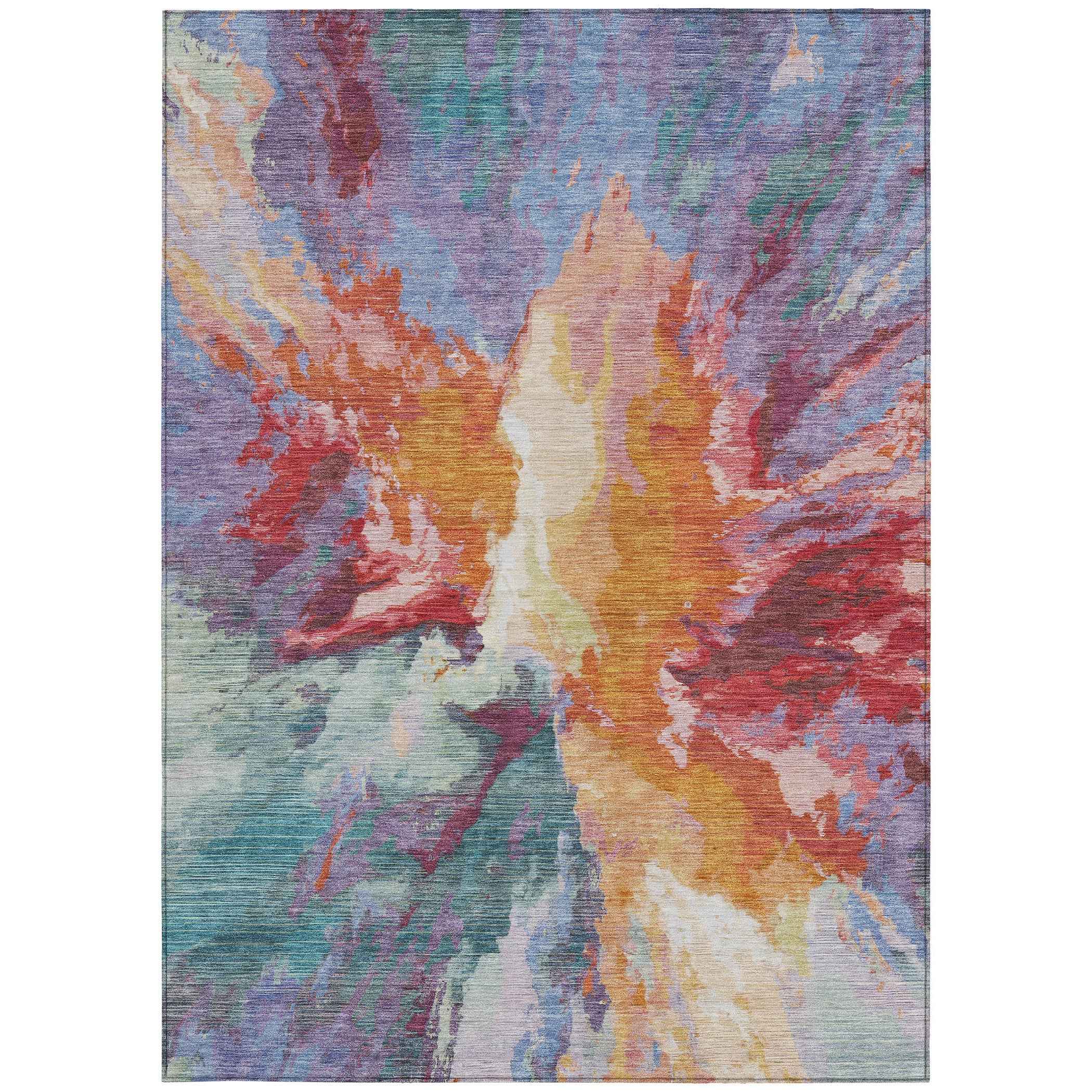 3' X 5' Orange Red And Teal Blue Abstract Washable Indoor Outdoor Area Rug