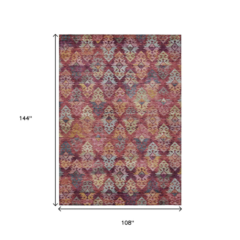 9' X 12' Rust Gold And Blush Aztec Washable Indoor Outdoor Area Rug