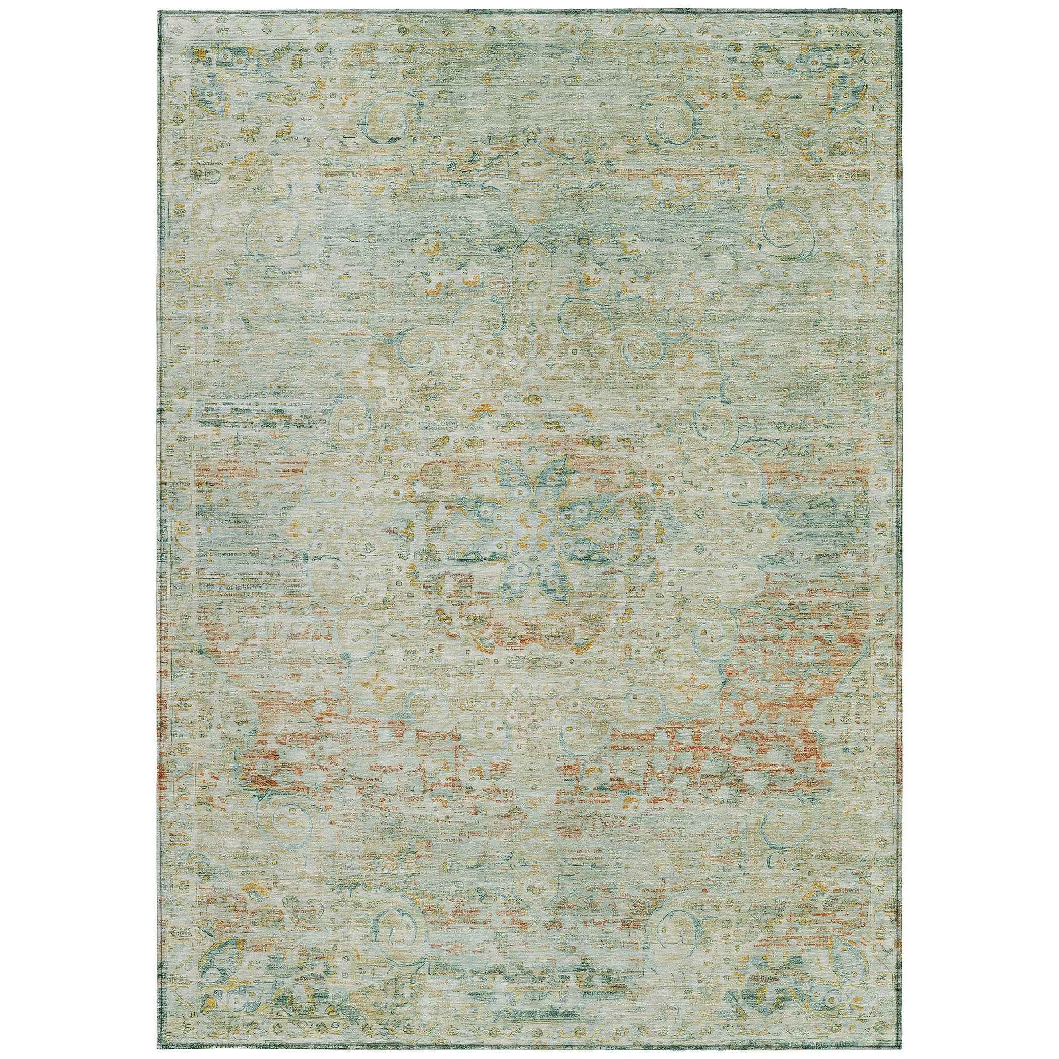 3' X 5' Sage And Copper Medallion Washable Indoor Outdoor Area Rug