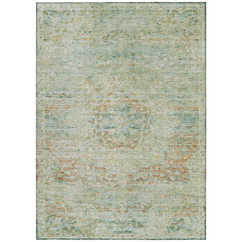 3' X 5' Sage And Copper Medallion Washable Indoor Outdoor Area Rug