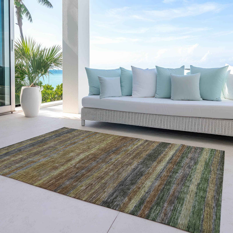 5' X 8' Brown And Gray Striped Washable Indoor Outdoor Area Rug