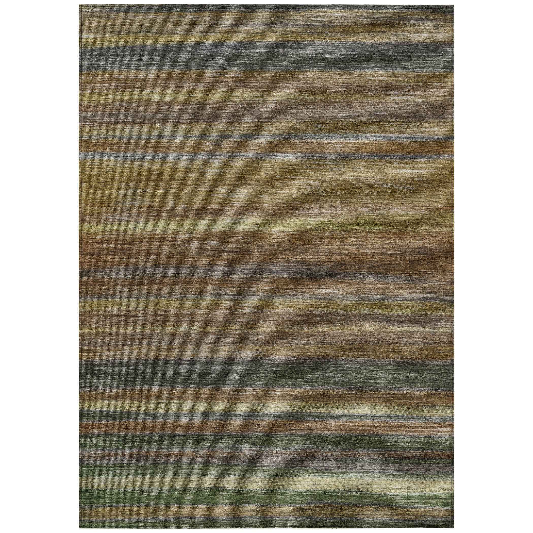 5' X 8' Brown And Gray Striped Washable Indoor Outdoor Area Rug