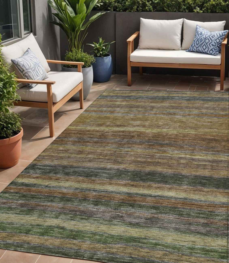 5' X 8' Brown And Gray Striped Washable Indoor Outdoor Area Rug