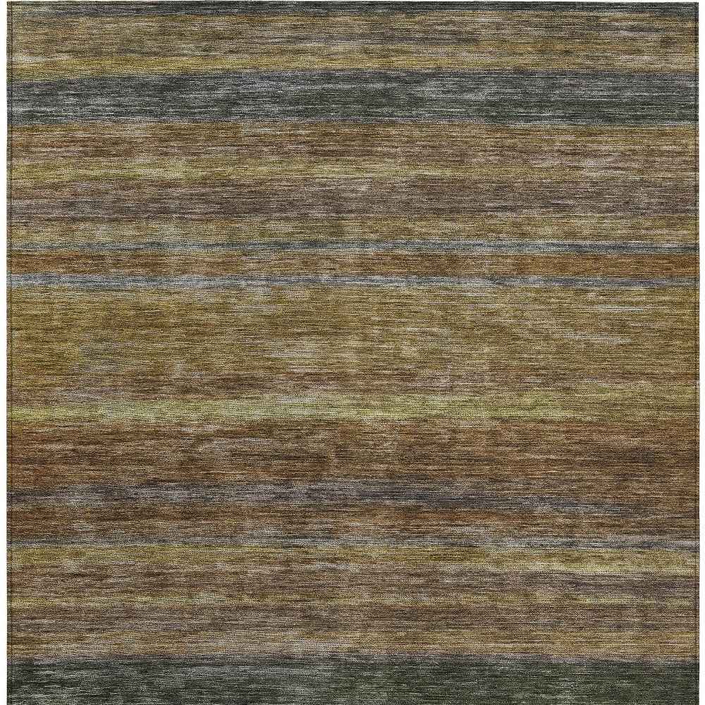 5' X 8' Brown And Gray Striped Washable Indoor Outdoor Area Rug
