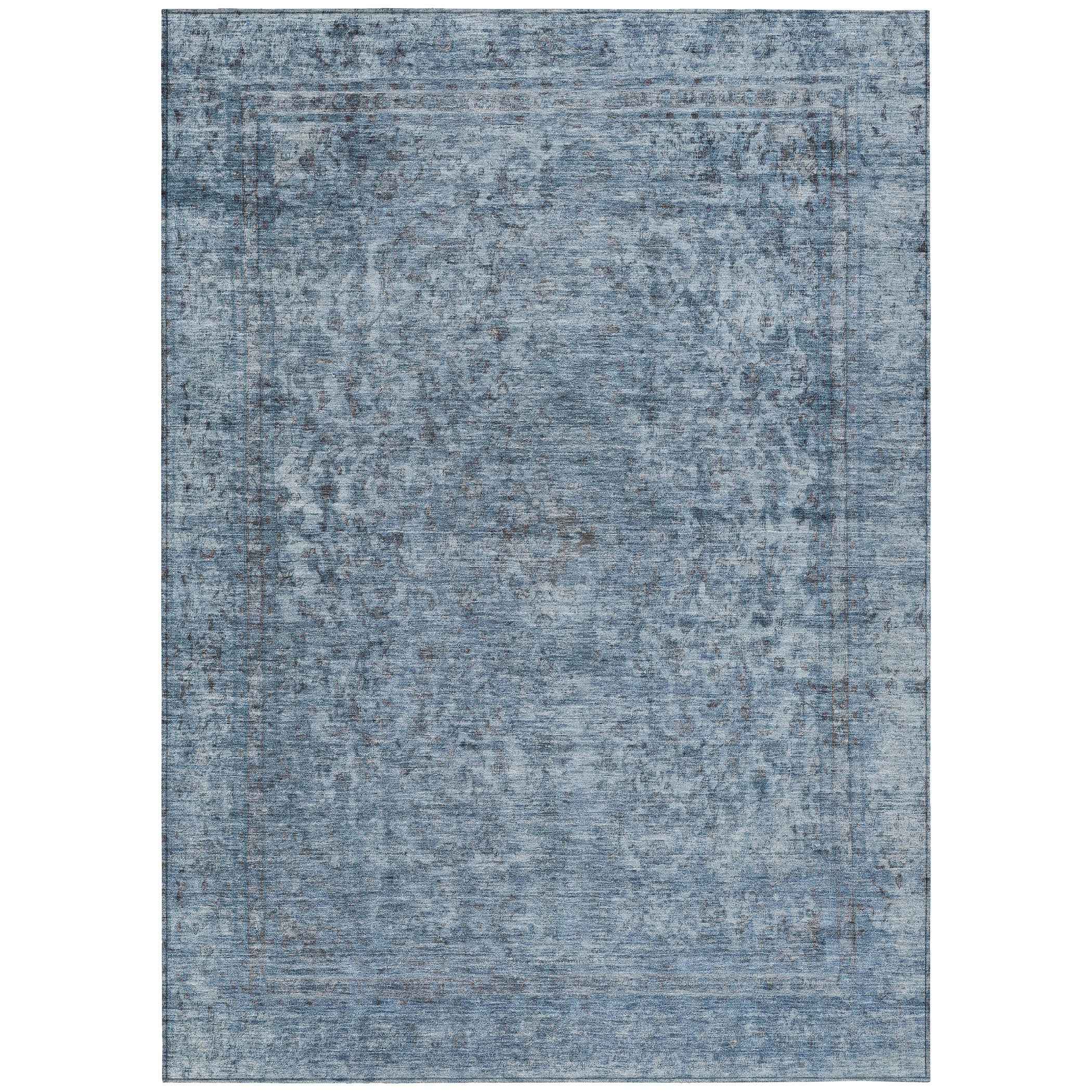 5' X 8' Blue And Beige Abstract Washable Indoor Outdoor Area Rug