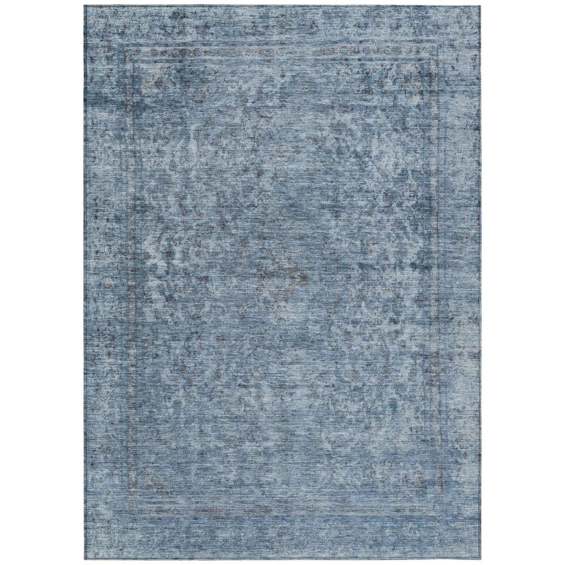 5' X 8' Blue And Beige Abstract Washable Indoor Outdoor Area Rug