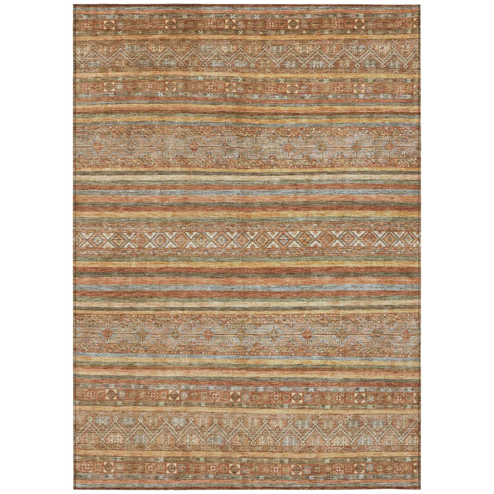 9' X 12' Terra Cotta Copper And Gray Southwestern Washable Indoor Outdoor Area Rug