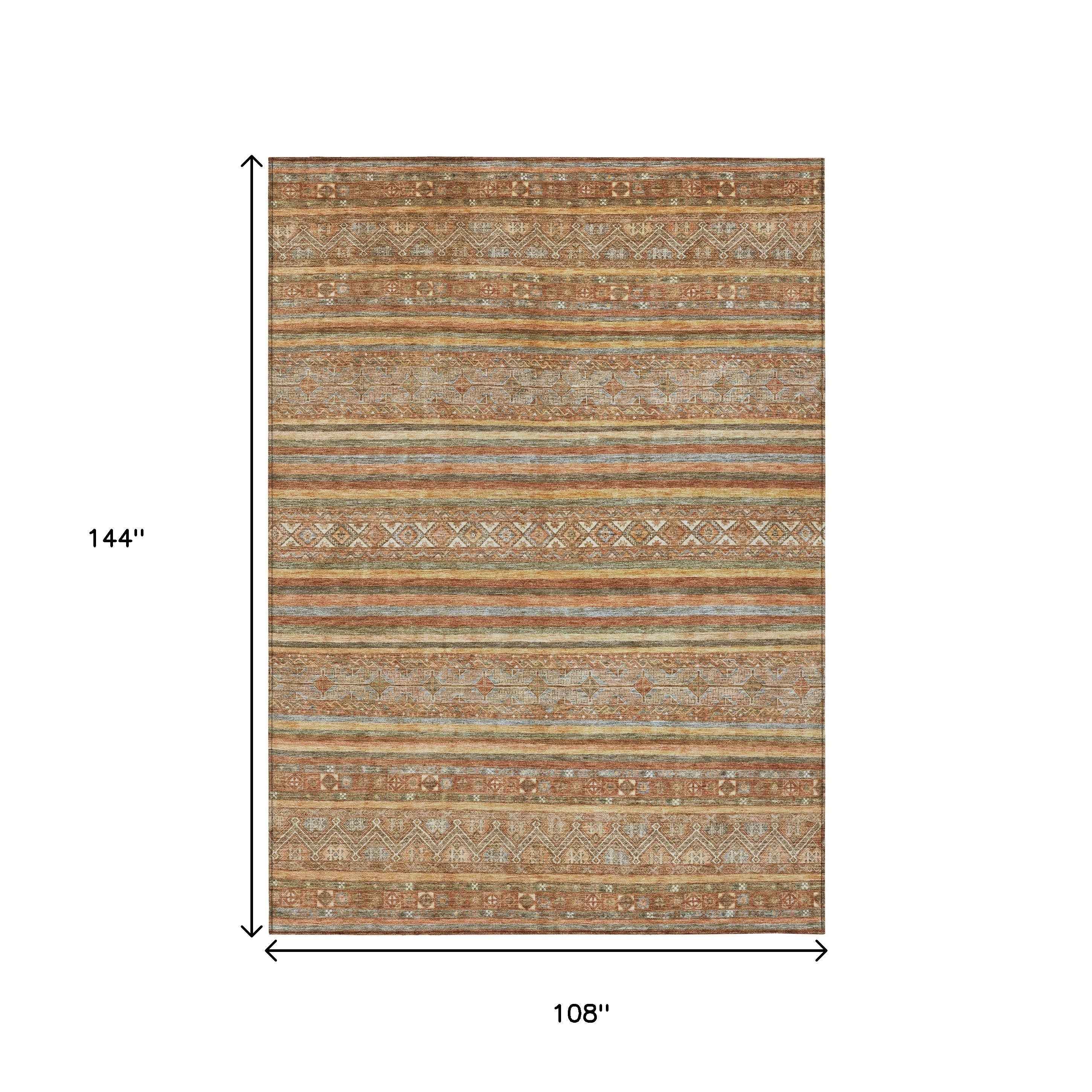 9' X 12' Terra Cotta Copper And Gray Southwestern Washable Indoor Outdoor Area Rug