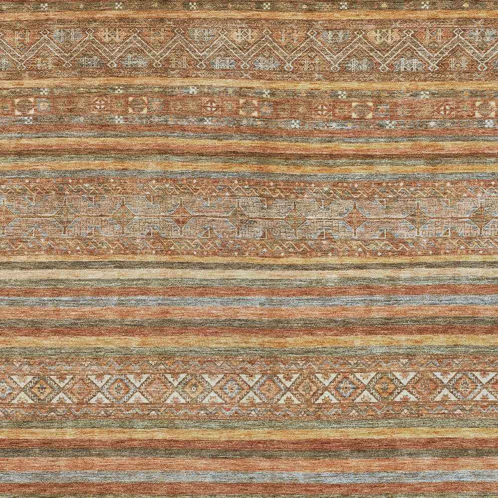9' X 12' Terra Cotta Copper And Gray Southwestern Washable Indoor Outdoor Area Rug
