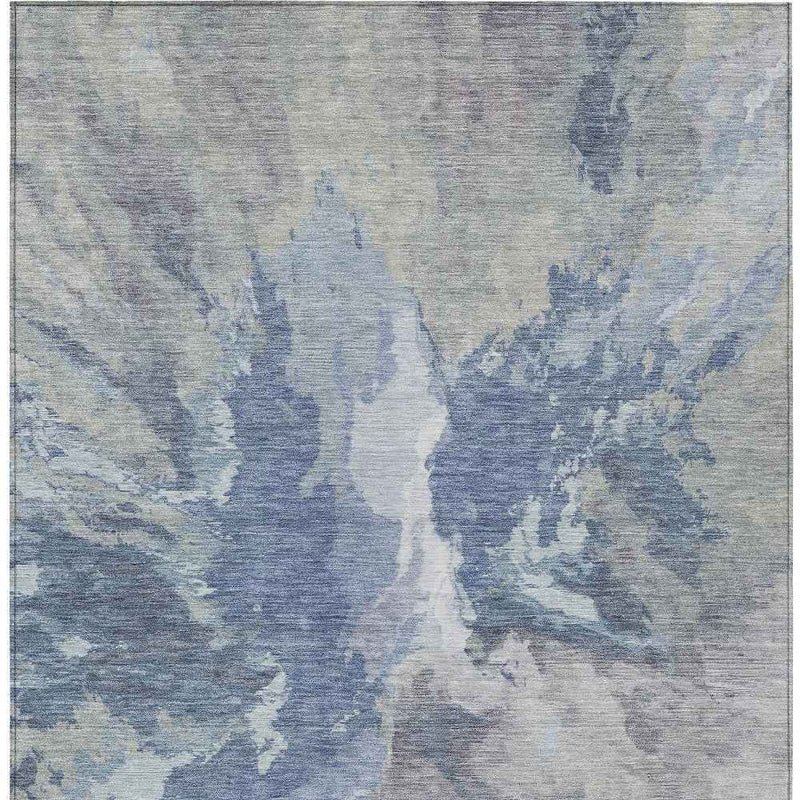 3' X 5' Denim Blue And Linen Abstract Washable Indoor Outdoor Area Rug