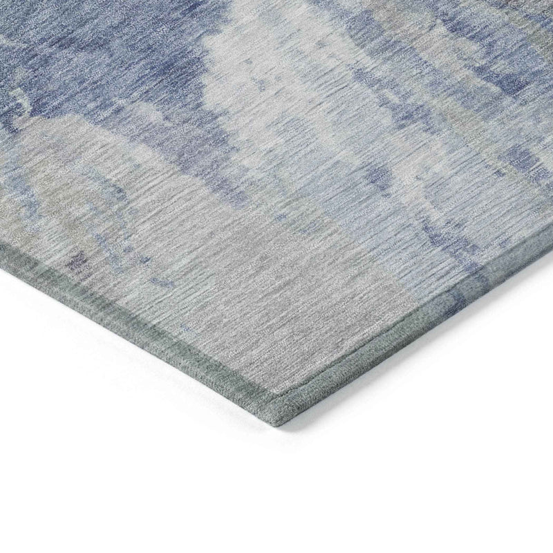3' X 5' Denim Blue And Linen Abstract Washable Indoor Outdoor Area Rug