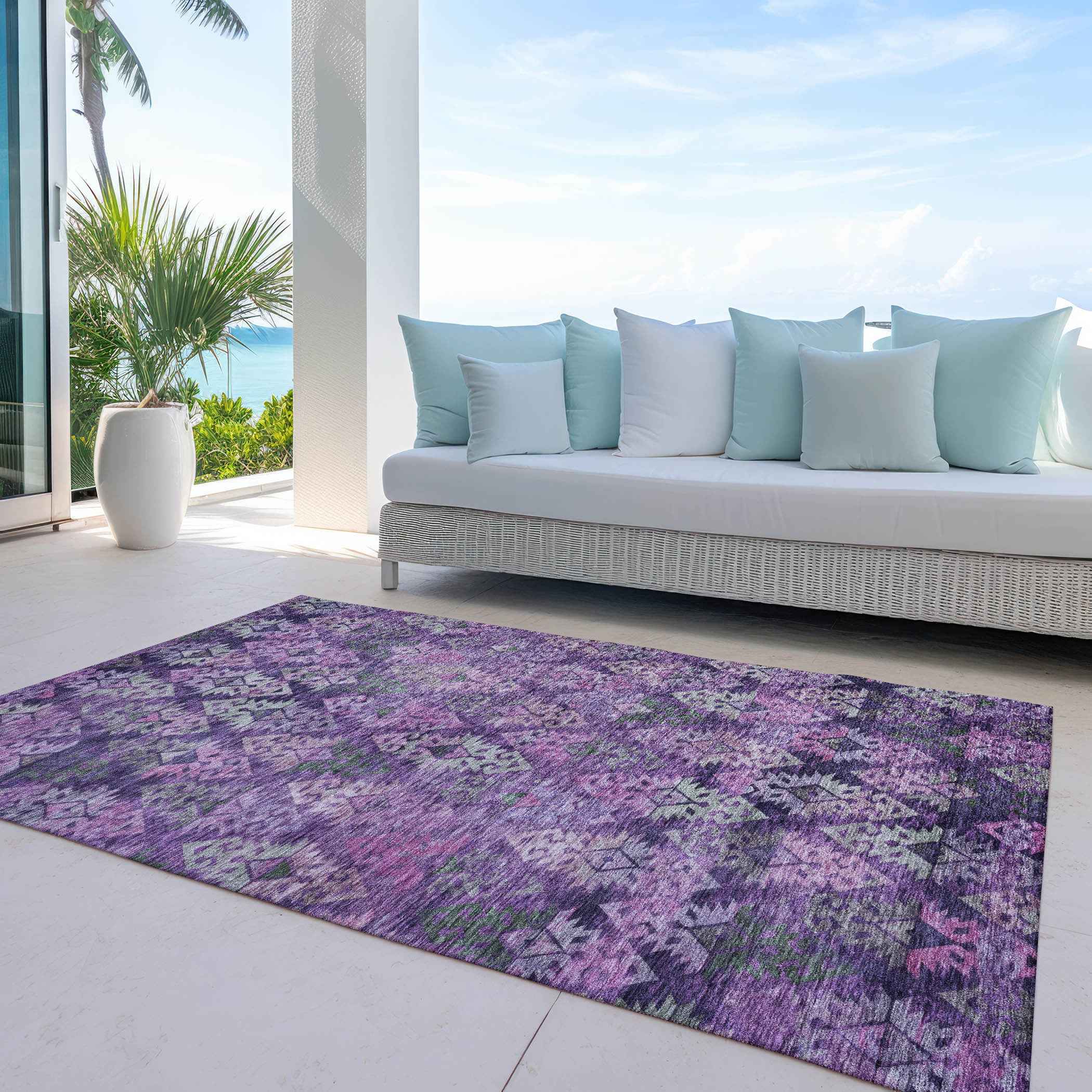 3' X 5' Eggplant Plum And Lavender Aztec Washable Indoor Outdoor Area Rug