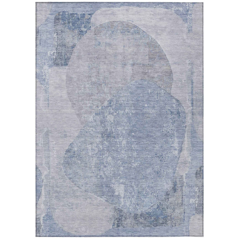 3' X 5' Sky Blue And Denim Blue Abstract Washable Indoor Outdoor Area Rug