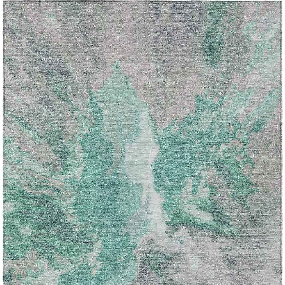 10' X 14' Teal Blue And Lavender Abstract Washable Indoor Outdoor Area Rug