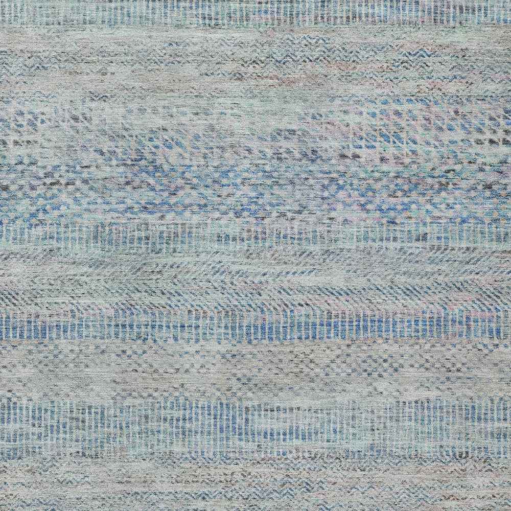 8' X 10' Blue And Charcoal Striped Washable Indoor Outdoor Area Rug