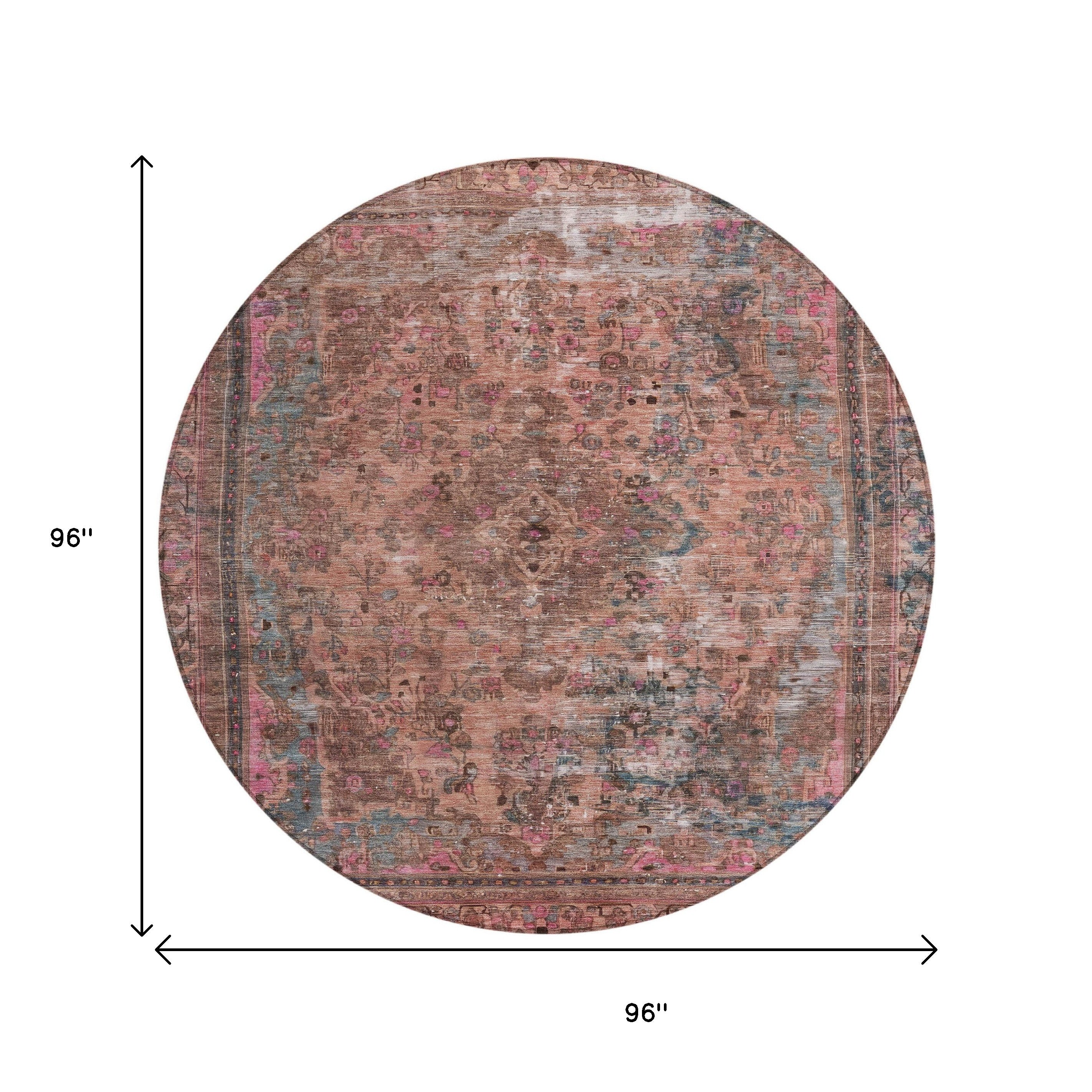 8' Pink And Mauve Round Medallion Washable Indoor Outdoor Area Rug - Sports & Outdoor