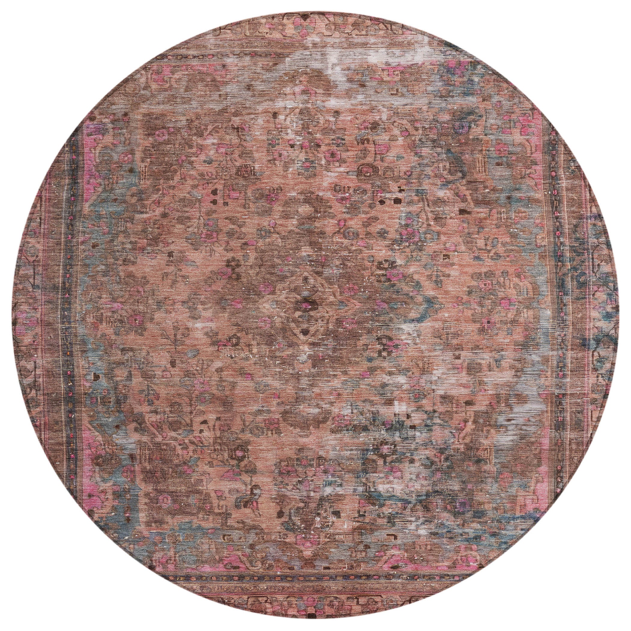 8' Pink And Mauve Round Medallion Washable Indoor Outdoor Area Rug - Sports & Outdoor