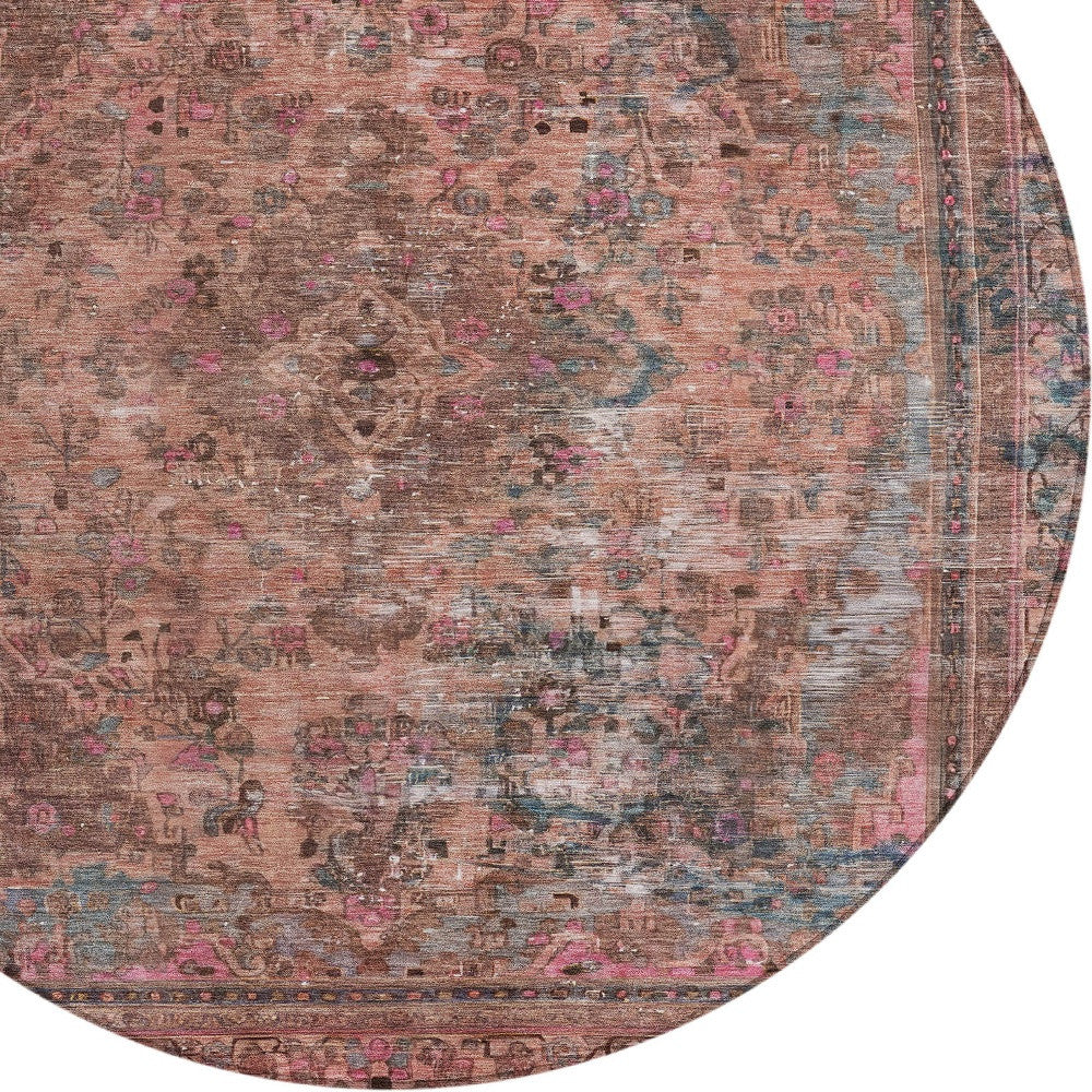 8' Pink And Mauve Round Medallion Washable Indoor Outdoor Area Rug - Sports & Outdoor