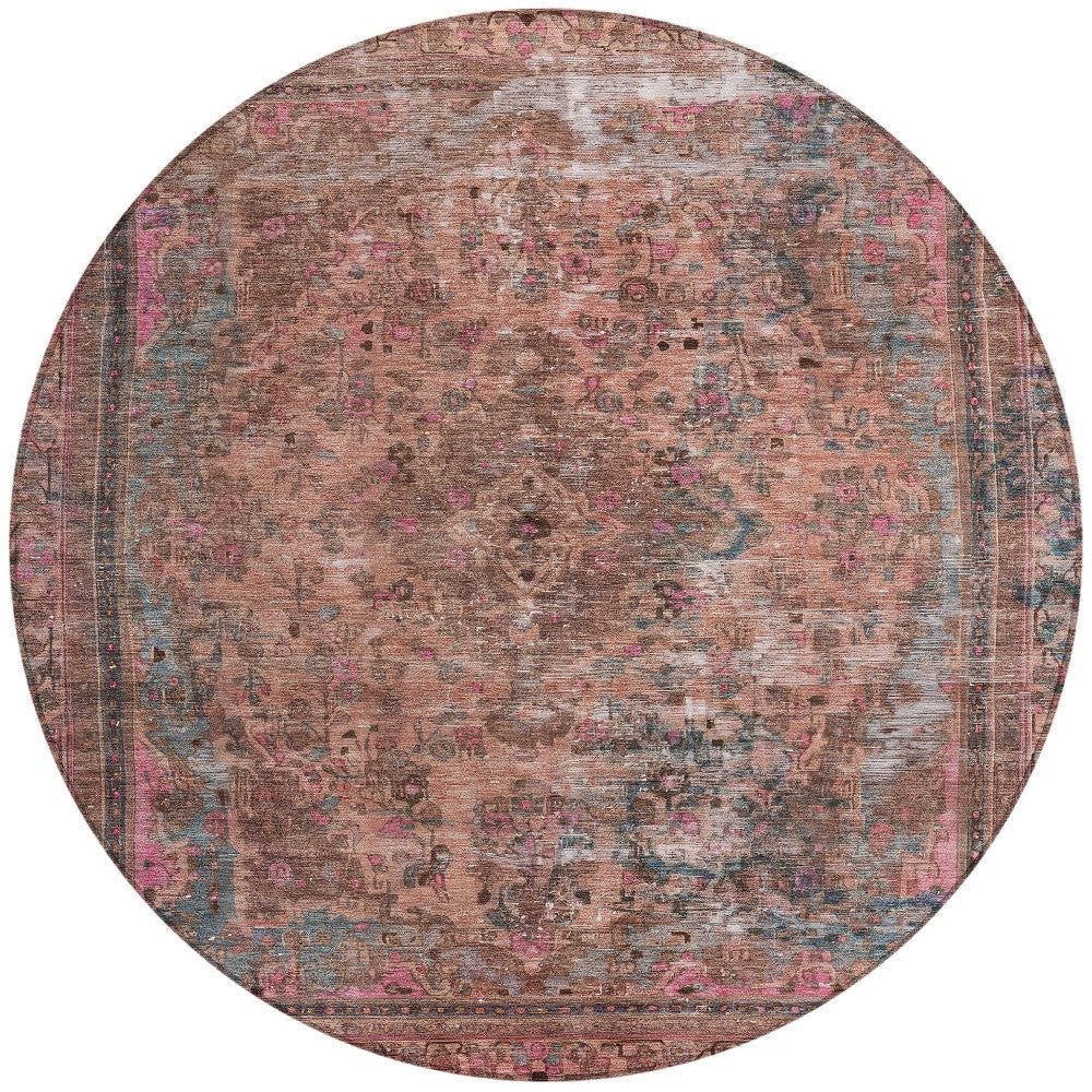 8' Pink And Mauve Round Medallion Washable Indoor Outdoor Area Rug - Sports & Outdoor