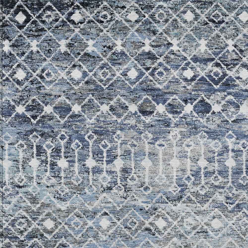 5' X 8' Blue And Silver Argyle Washable Indoor Outdoor Area Rug
