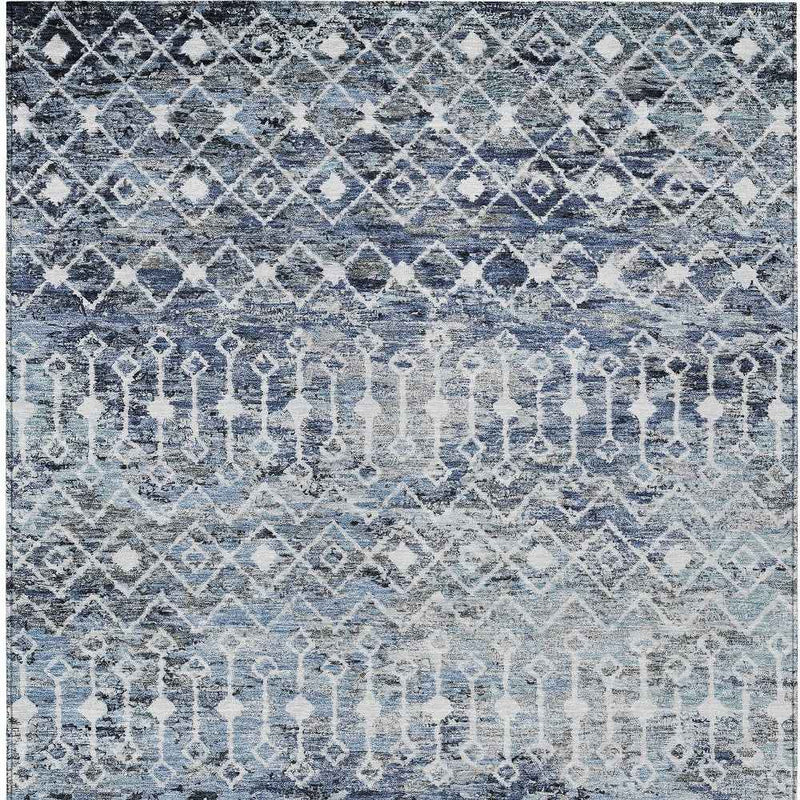 5' X 8' Blue And Silver Argyle Washable Indoor Outdoor Area Rug