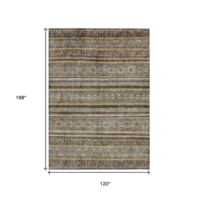 10' X 14' Brown Denim Blue And Beige Southwestern Washable Indoor Outdoor Area Rug
