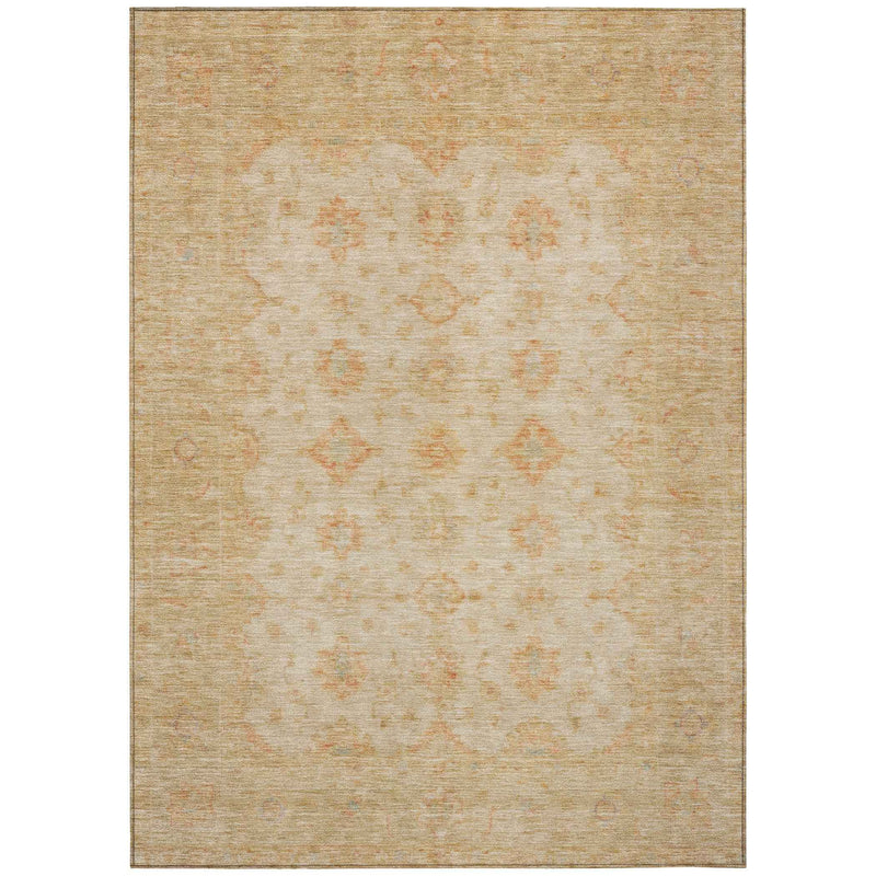 10' X 14' Beige And Rust Floral Medallion Washable Indoor Outdoor Area Rug