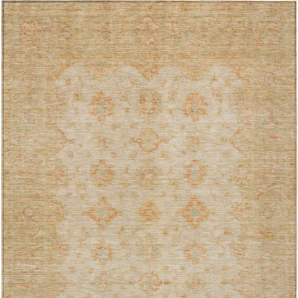 10' X 14' Beige And Rust Floral Medallion Washable Indoor Outdoor Area Rug