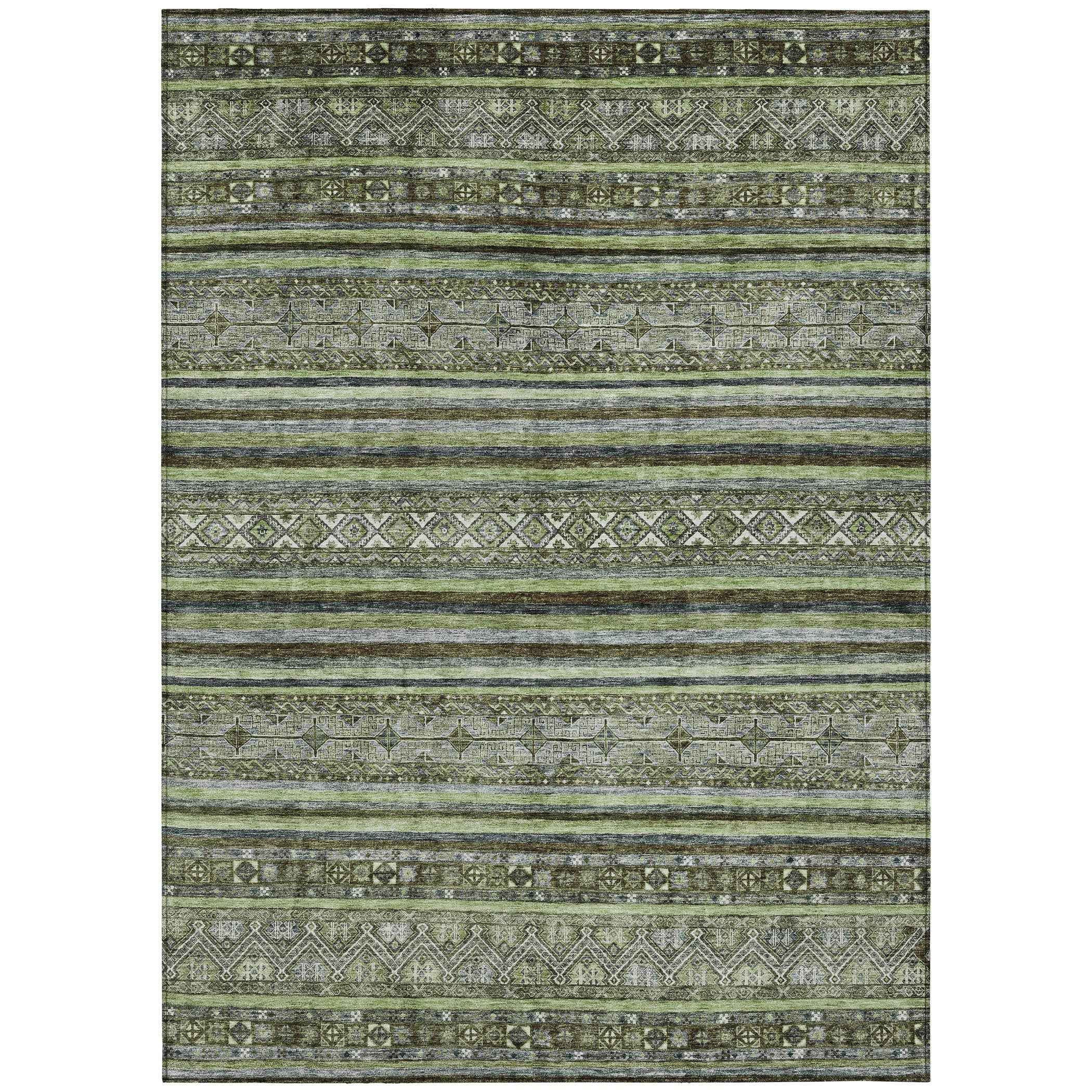 5' X 8' Olive Green Gray And Fern Green Southwestern Washable Indoor Outdoor Area Rug