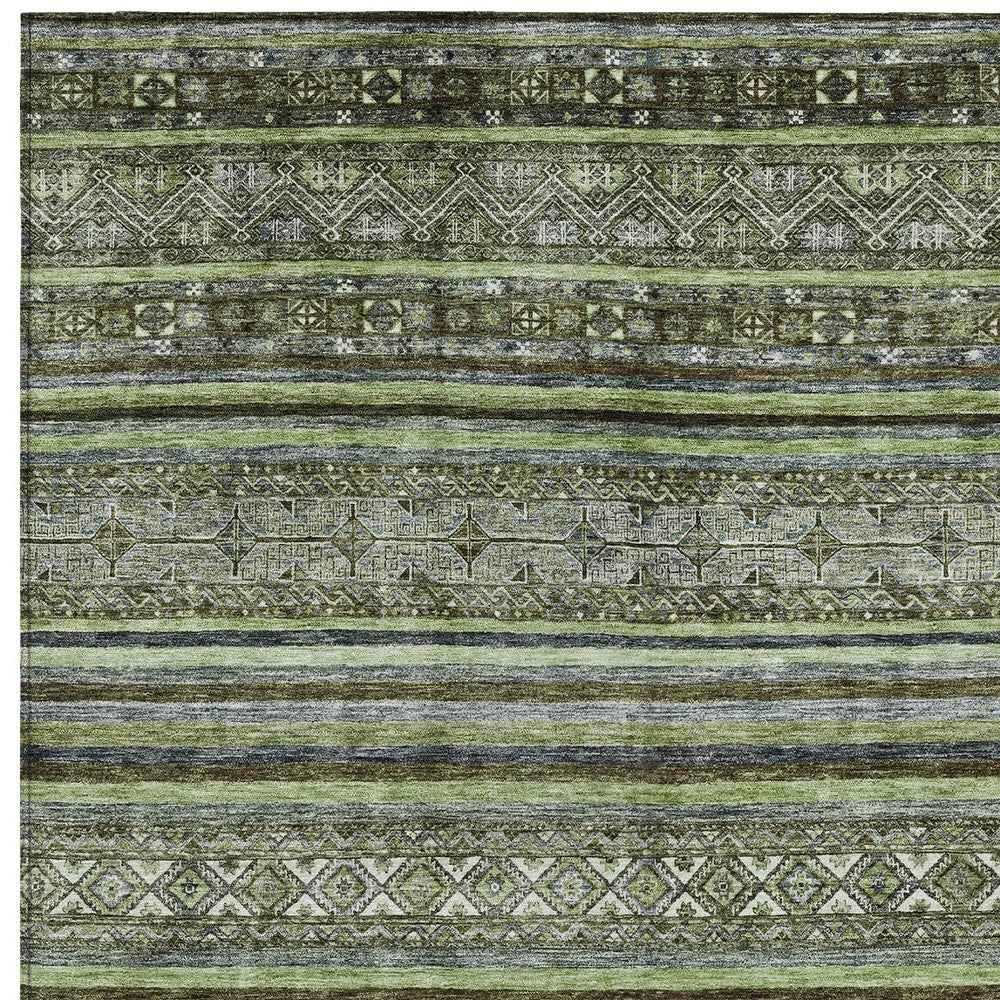 5' X 8' Olive Green Gray And Fern Green Southwestern Washable Indoor Outdoor Area Rug